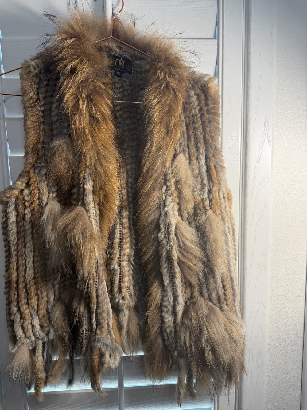 NKI Genuine 100% Rabbit Fur Vest with 100% Raccoon Fur Trim